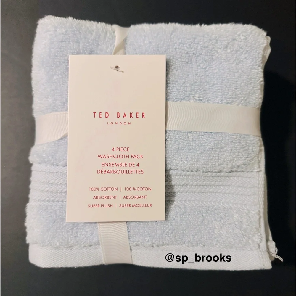 🎁4PC TED BAKER London Bath Washcloth Set -Powder Blue- Super Plush Cotton